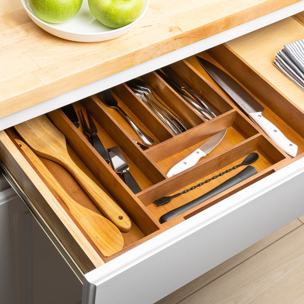 Virella 12.2 in. W x 17 in. D x 2.4 in. H Modern Farmhouse Handcrafted Bamboo Expandable 8-Slot Kitchen Drawer Organizer