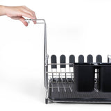 Compact Dish Drying Rack & Drain Tray With Wine Glass Holder