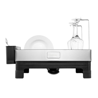 Concerto 20.5" Fingerprint-Proof Stainless Steel Dish Drying Rack with Swivel Spout Tray and Wine Glass Holder