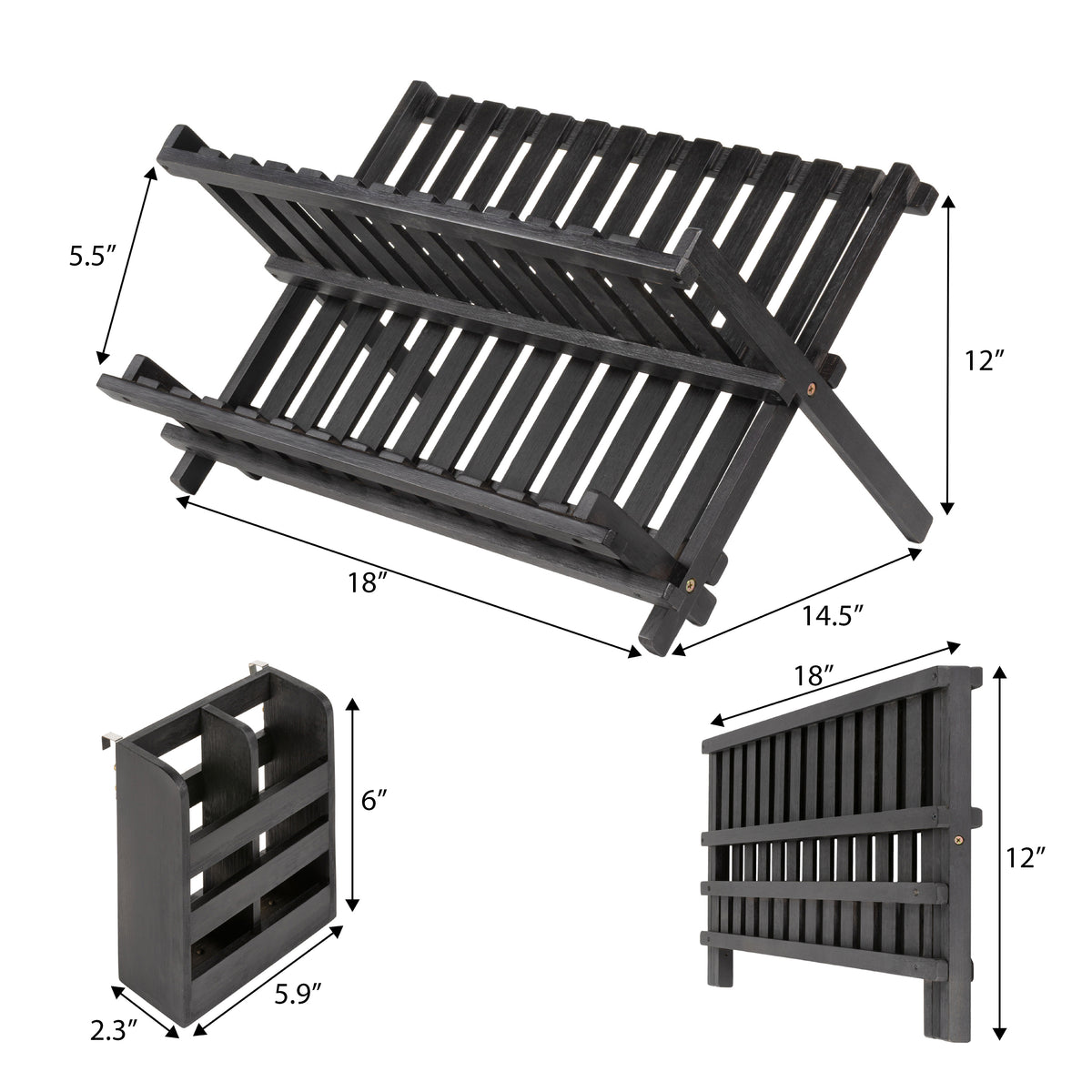 Bliss Farmhouse Bamboo Foldable 2-Tier Dish Drying Rack with Detachable Utensil Holder