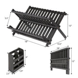 Bliss Farmhouse Bamboo Foldable 2-Tier Dish Drying Rack with Detachable Utensil Holder