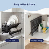 Bliss Farmhouse Bamboo Foldable 2-Tier Dish Drying Rack with Detachable Utensil Holder