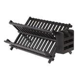 Bliss Farmhouse Bamboo Foldable 2-Tier Dish Drying Rack with Detachable Utensil Holder