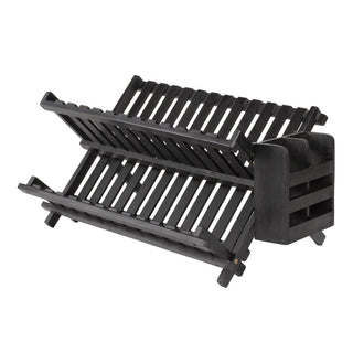 Bliss Farmhouse Bamboo Foldable 2-Tier Dish Drying Rack with Detachable Utensil Holder