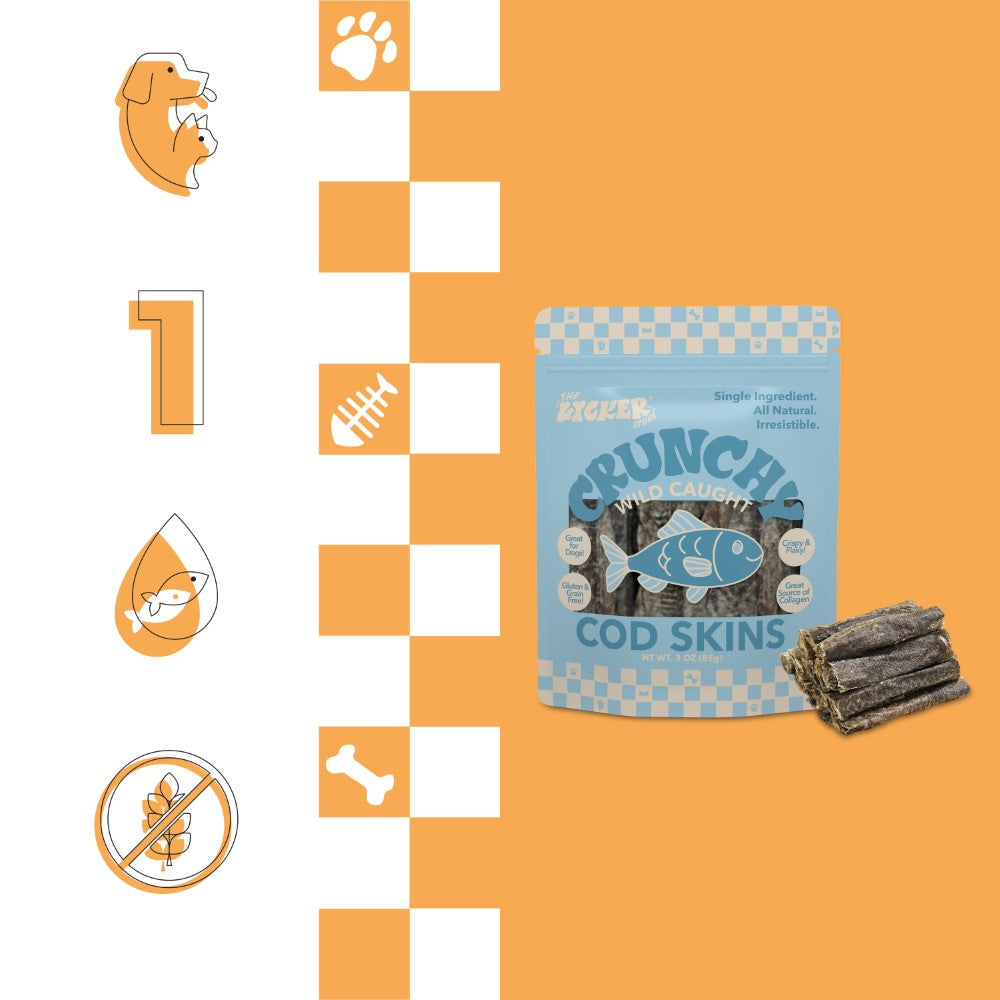 OakTreat Gluten and Grain-Free Omega-3 Single Ingredient Crunchy Dried Cod Skin for Dogs