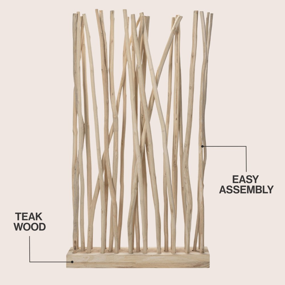 Velmora 39"W x 68"H Coastal Bohemian Handcrafted Teak Branch Single Panel Room Divider