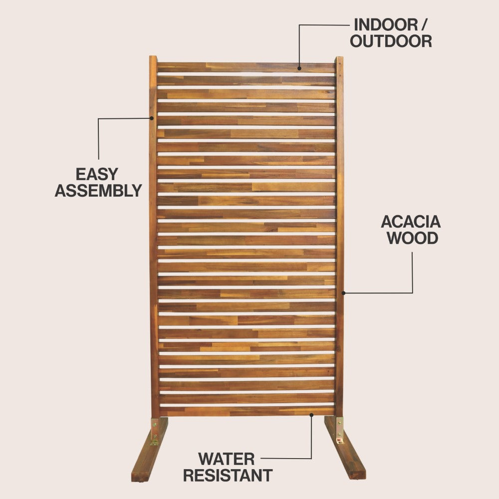 Arcelon 36"W x 74"H Coastal Transitional Acacia Wood Slat Indoor/Outdoor Single Panel Room Divider