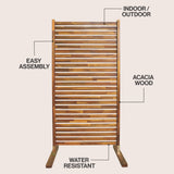 Arcelon 36"W x 74"H Coastal Transitional Acacia Wood Slat Indoor/Outdoor Single Panel Room Divider