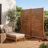 Arcelon 36"W x 74"H Coastal Transitional Acacia Wood Slat Indoor/Outdoor Single Panel Room Divider