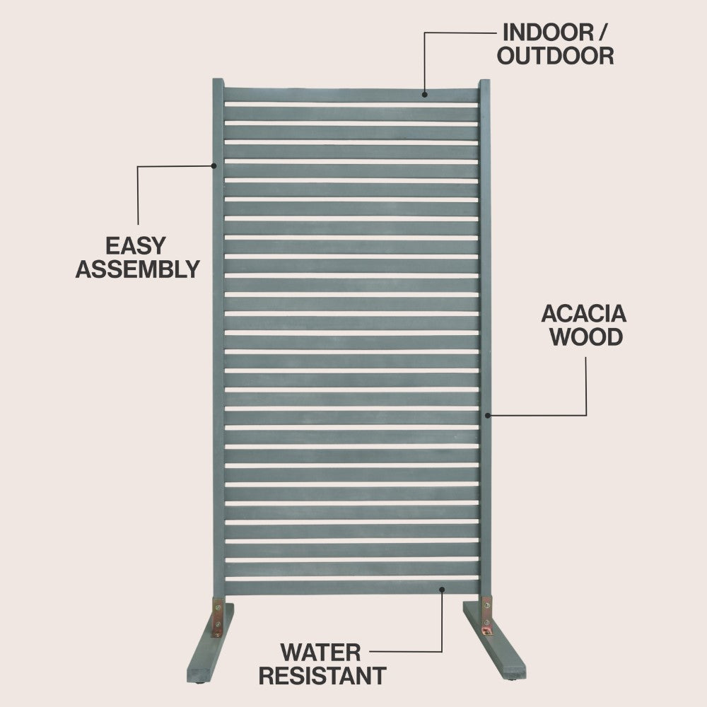 Arcelon 36"W x 74"H Coastal Transitional Acacia Wood Slat Indoor/Outdoor Single Panel Room Divider