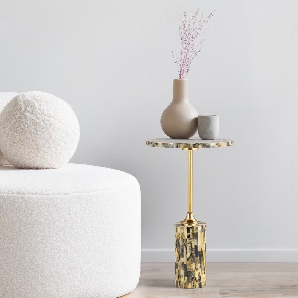 Bay 23.5" Contemporary Glam Metal/Resin Faux Stone Round End Table
