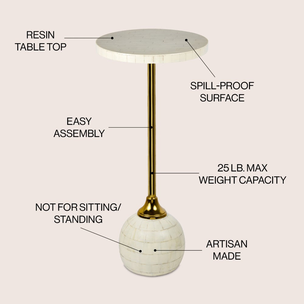 Stone 26" Modern Glam Metal/Resin Mosaic Pedestal Drink Table