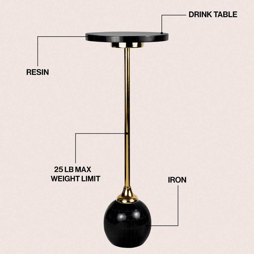 Stone 26" Modern Glam Metal/Resin Mosaic Pedestal Drink Table