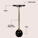 Stone 26" Modern Glam Metal/Resin Mosaic Pedestal Drink Table