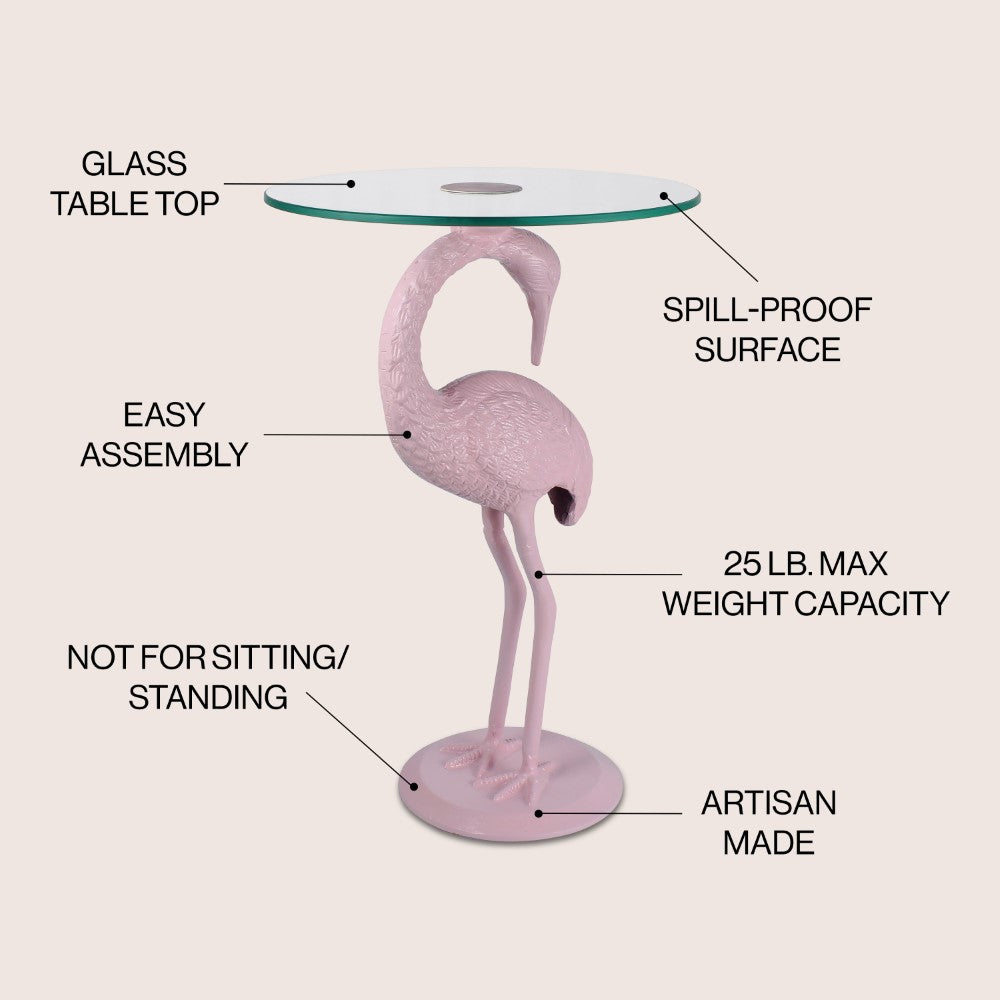 Aster 25" Classic Mid-Century Glass Top Flamingo End Table
