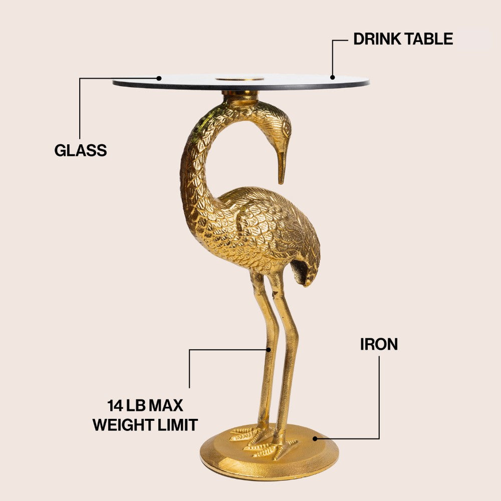 Aster 25" Classic Mid-Century Glass Top Flamingo End Table