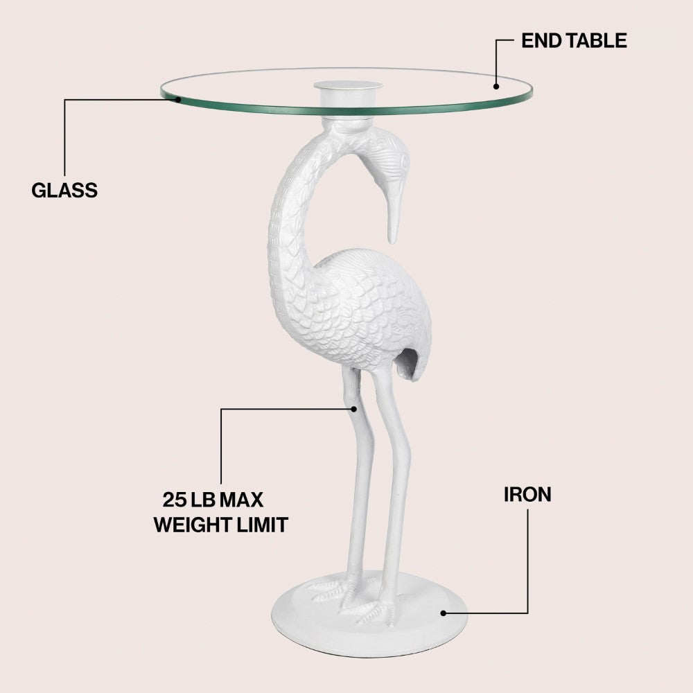 Aster 25" Classic Mid-Century Glass Top Flamingo End Table