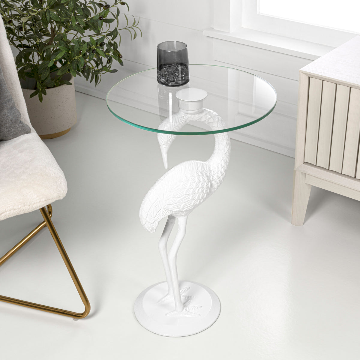 Aster 25" Classic Mid-Century Glass Top Flamingo End Table