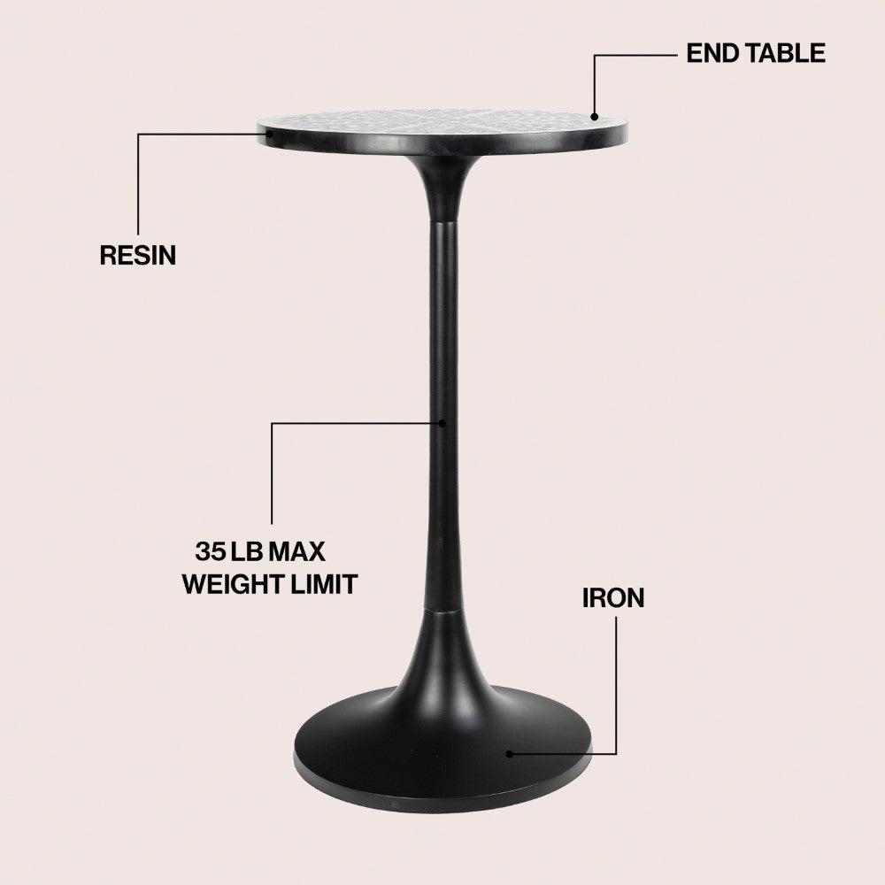Brook 25" Modern Bohemian Metal/Resin Inlay Top End Table