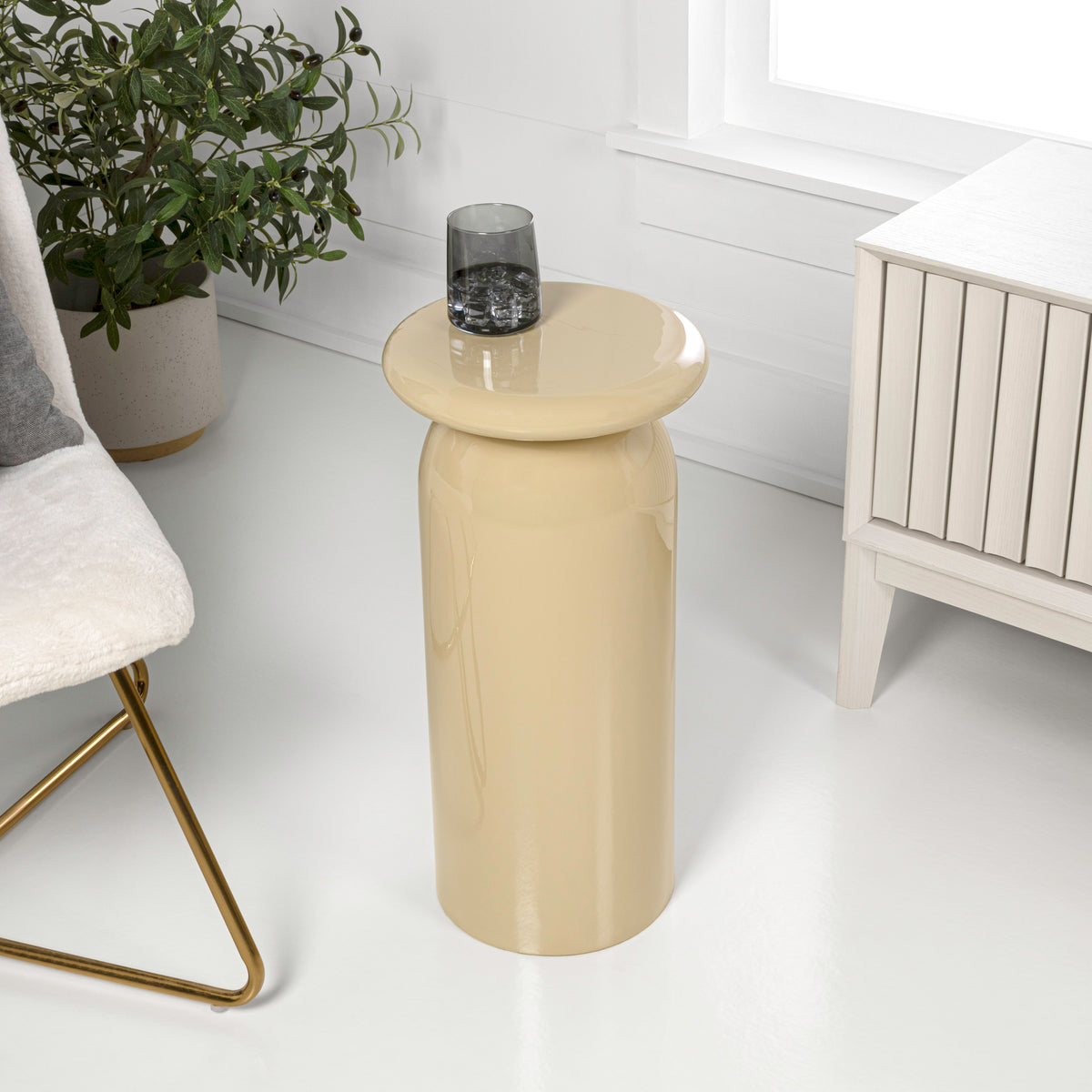 Glen 22.75" Mid-Century Modern Metal Sleek Cylinder Drink Table