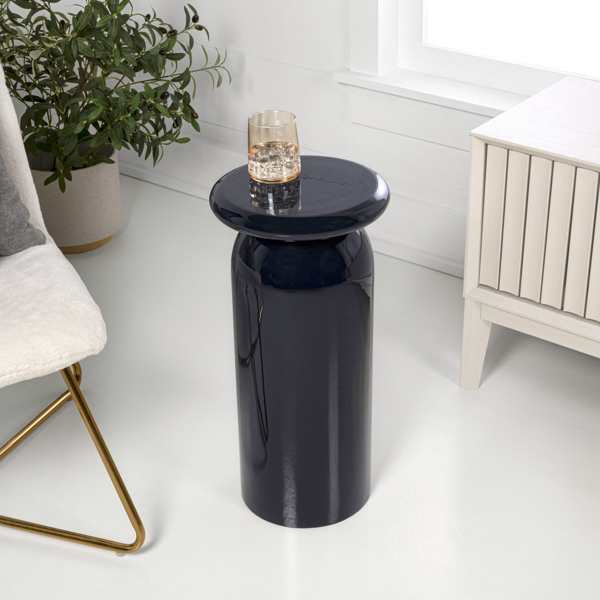Glen 22.75" Mid-Century Modern Metal Sleek Cylinder Drink Table