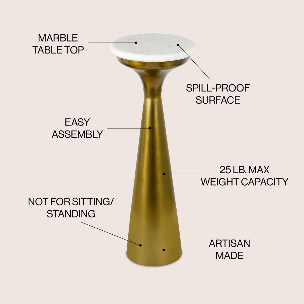 Dew 22.25" Mid-Century Glam Retro Metal Drink Table with Marble Top