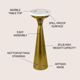 Dew 22.25" Mid-Century Glam Retro Metal Drink Table with Marble Top