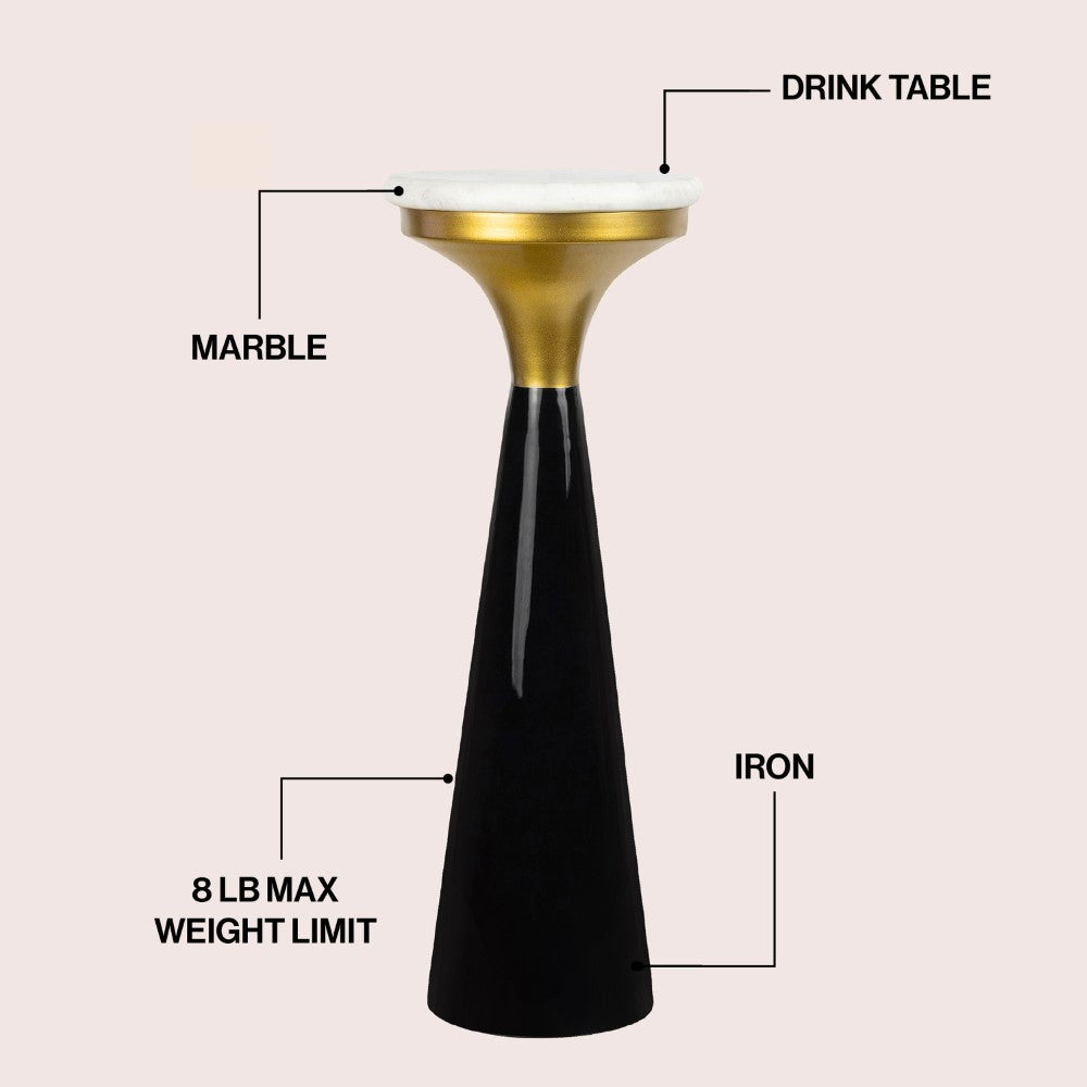 Dew 22.25" Mid-Century Glam Retro Metal Drink Table with Marble Top