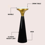 Dew 22.25" Mid-Century Glam Retro Metal Drink Table with Marble Top