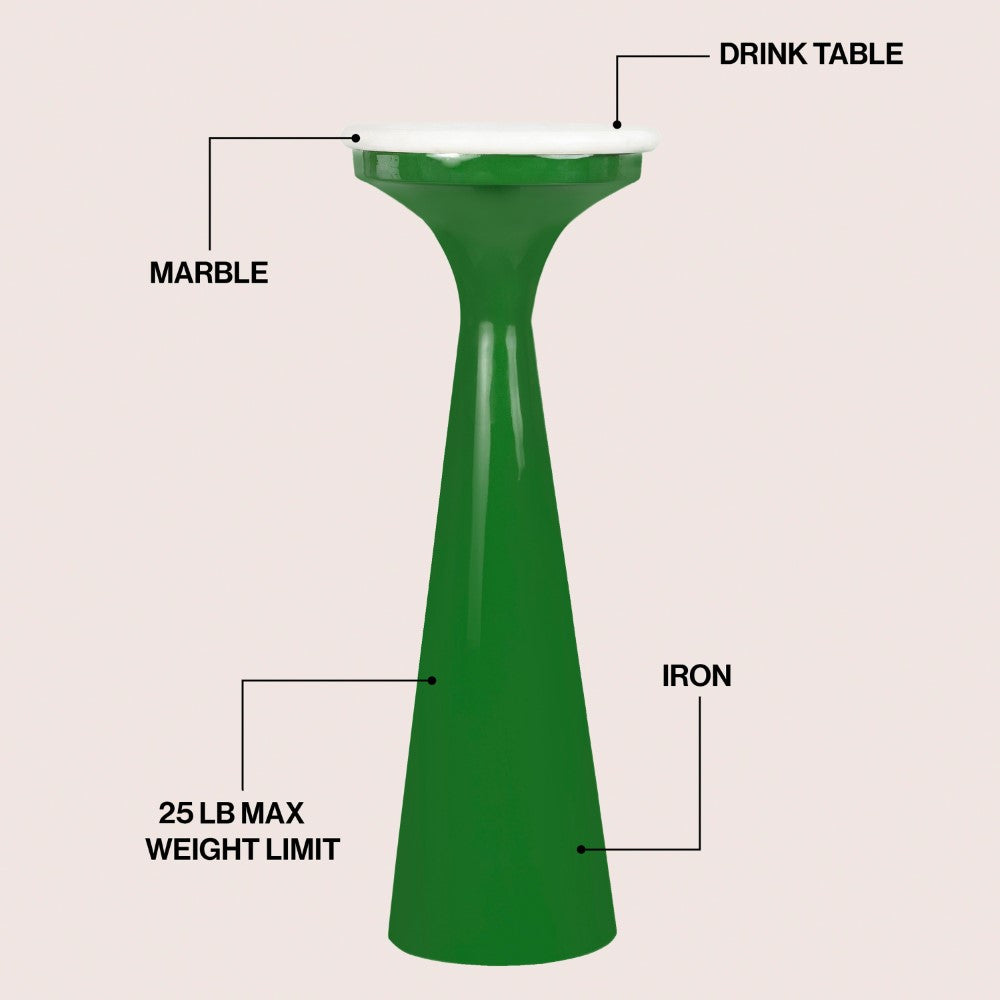 Dew 22.25" Mid-Century Glam Retro Metal Drink Table with Marble Top