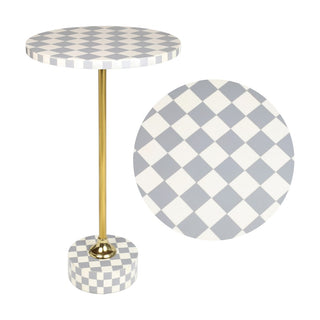 Falix 24" Art Deco Metal/Resin Checkerboard Round Drink Table