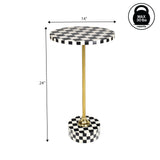 Falix 24" Art Deco Metal/Resin Checkerboard Round Drink Table
