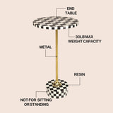 Falix 24" Art Deco Metal/Resin Checkerboard Round Drink Table