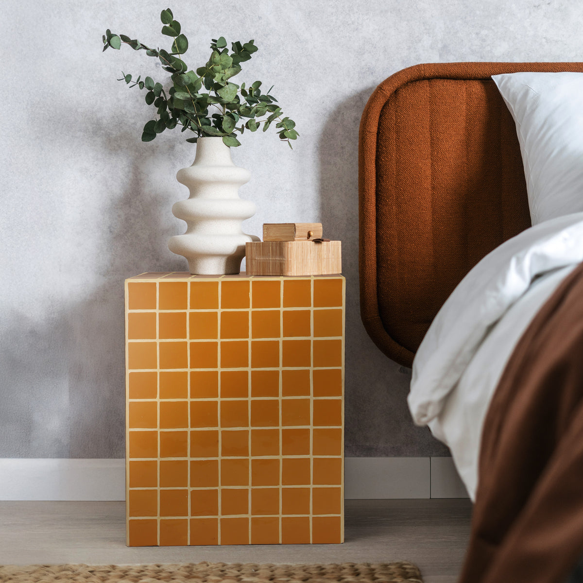 Tigran 18" Modern Bohemian Ceramic Tiled Rectangle End Table