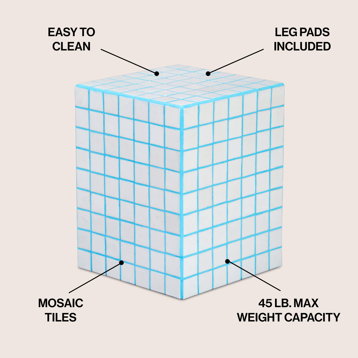 Tigran 18" Modern Bohemian Ceramic Tiled Rectangle End Table