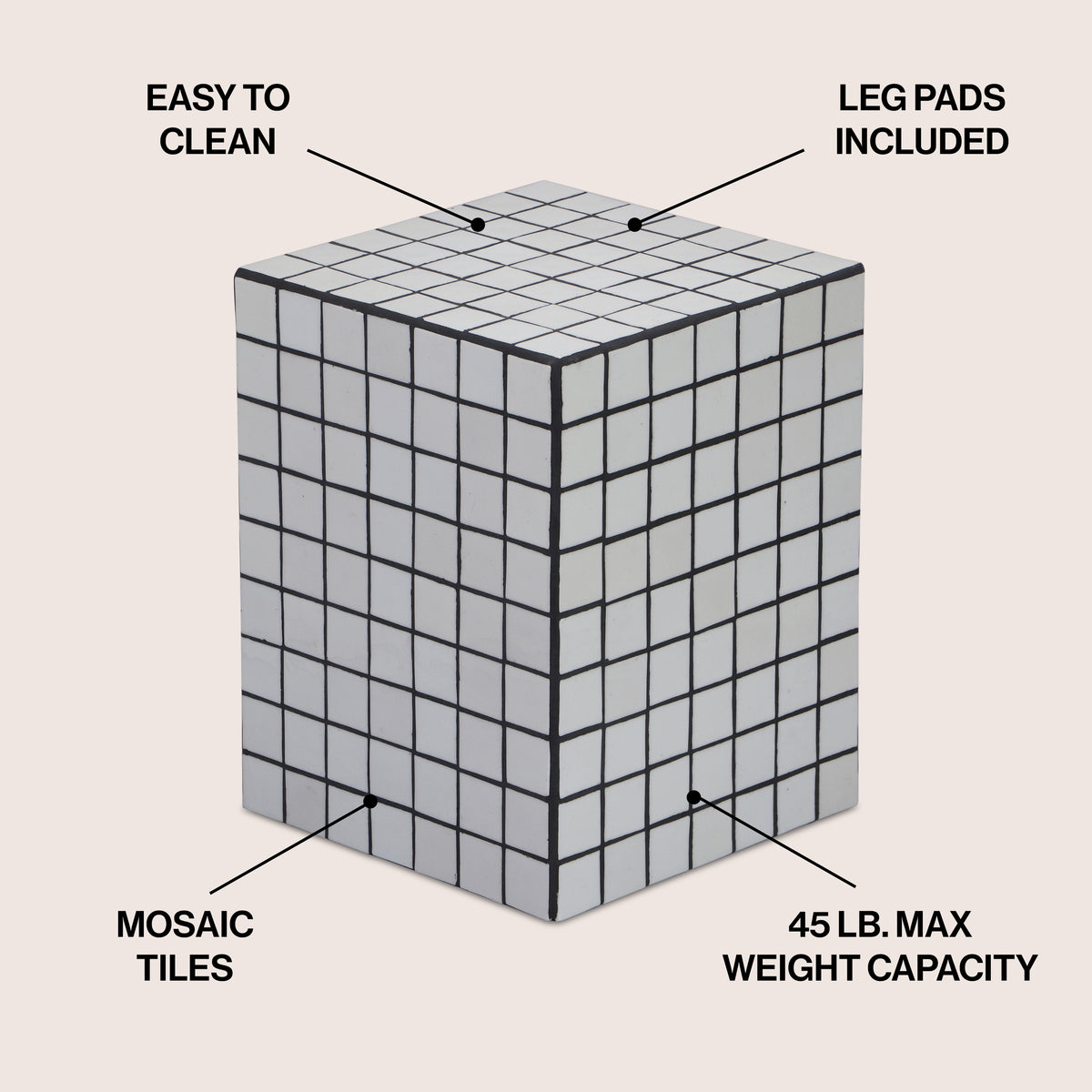 Tigran 18" Modern Bohemian Ceramic Tiled Rectangle End Table