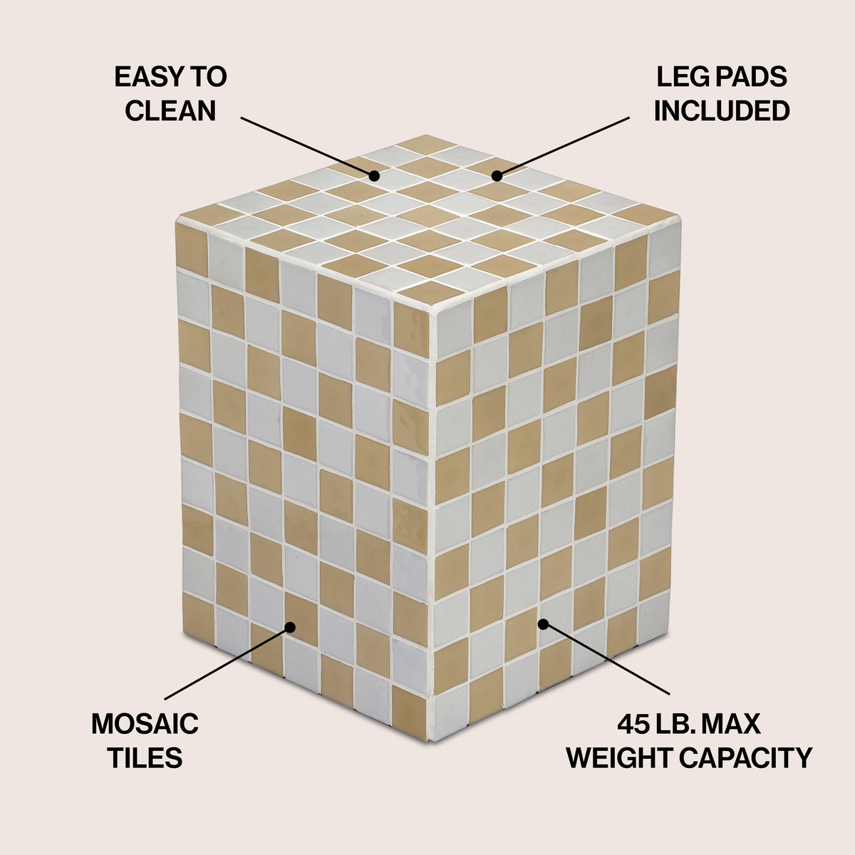 Tigran 18" Modern Bohemian Ceramic Tiled Rectangle End Table