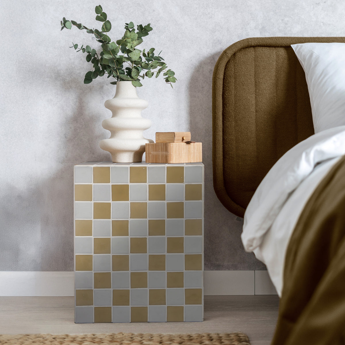 Tigran 18" Modern Bohemian Ceramic Tiled Rectangle End Table