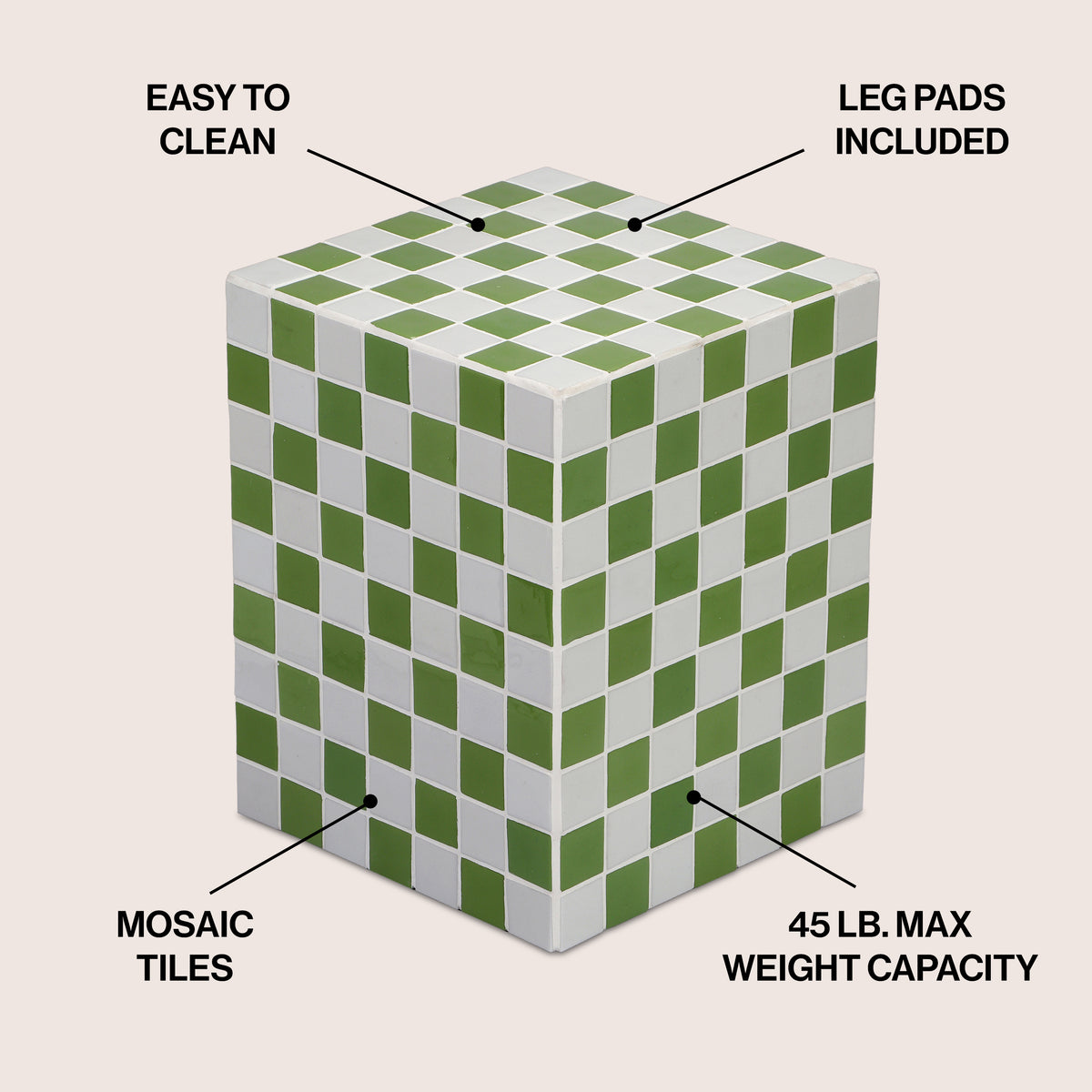 Tigran 18" Modern Bohemian Ceramic Tiled Rectangle End Table