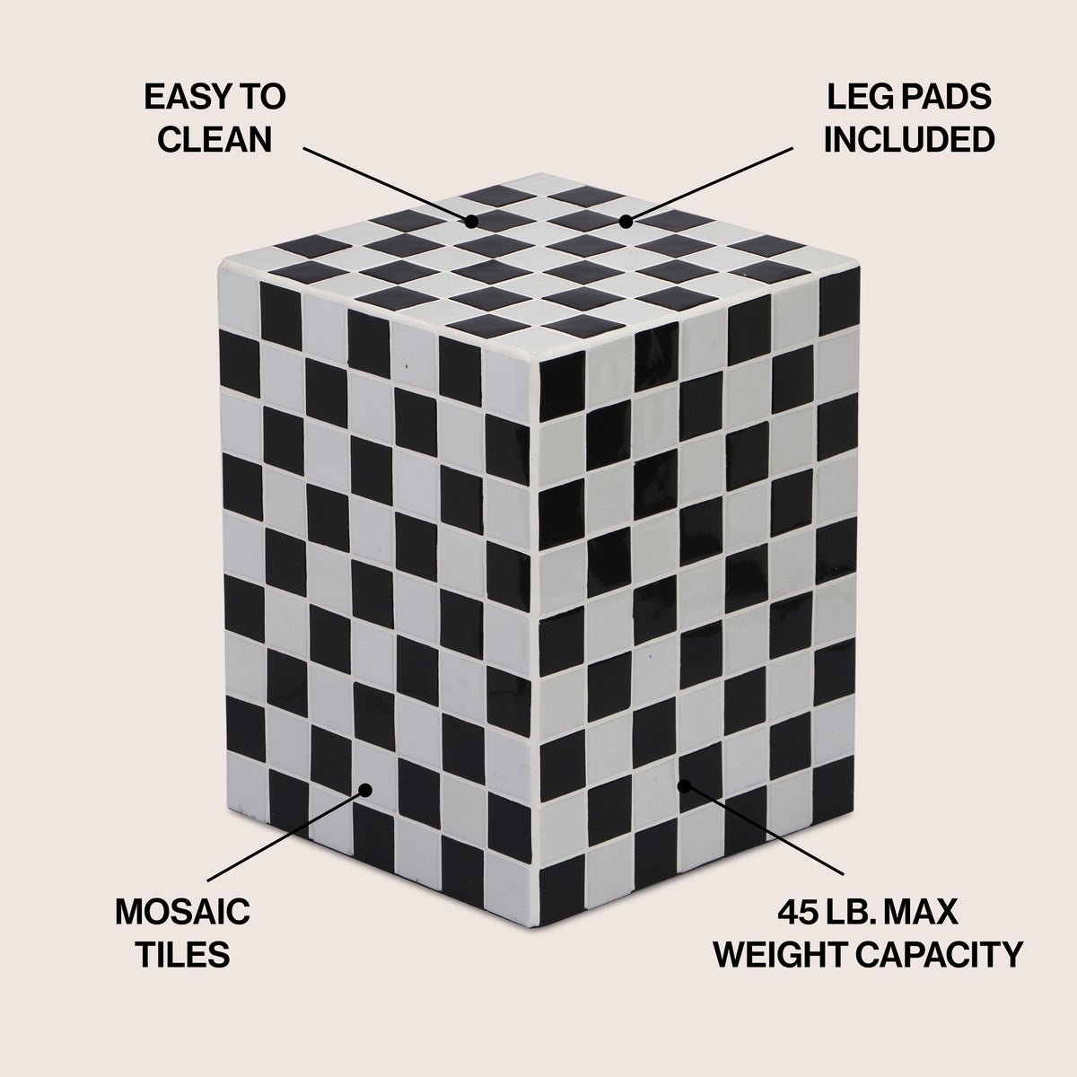 Tigran 18" Modern Bohemian Ceramic Tiled Rectangle End Table