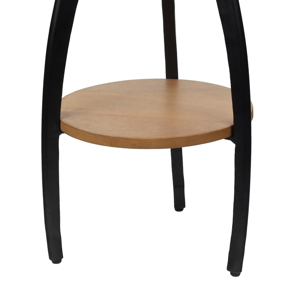 Calyra 24.5" Designer Farmhouse Metal Tripod Drink Table and Decorative End Table with White Marble Round Top and Wood Undershelf