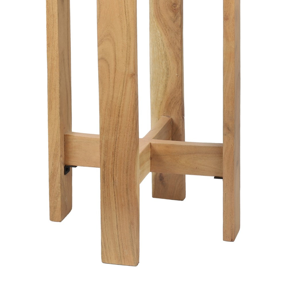 Elmora 24" Minimalist Structured Wood Drink Table and Decorative End Table with White Marble Round Top