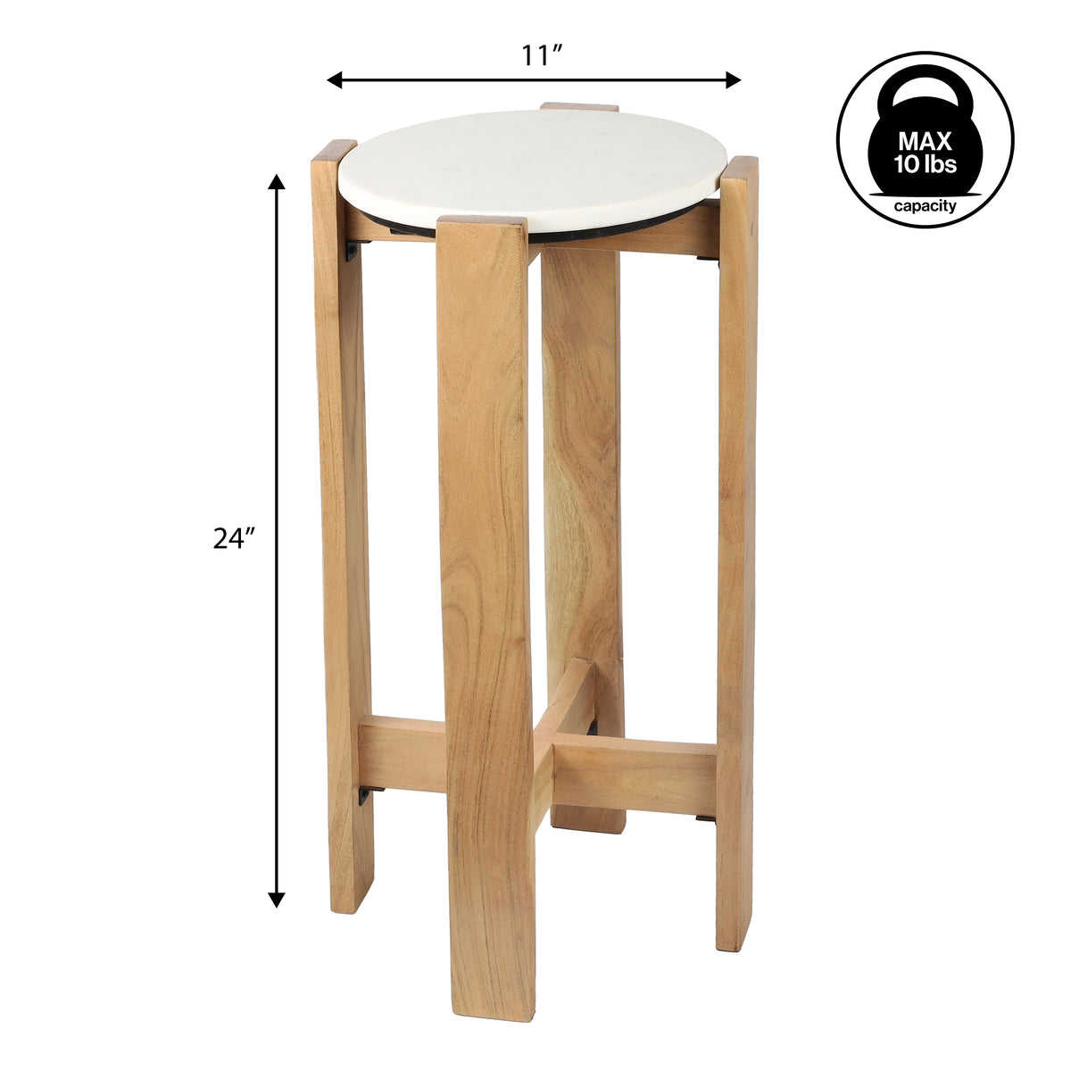 Elmora 24" Minimalist Structured Wood Drink Table and Decorative End Table with White Marble Round Top