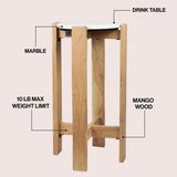 Elmora 24" Minimalist Structured Wood Drink Table and Decorative End Table with White Marble Round Top