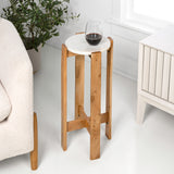 Elmora 24" Minimalist Structured Wood Drink Table and Decorative End Table with White Marble Round Top