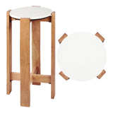 Elmora 24" Minimalist Structured Wood Drink Table and Decorative End Table with White Marble Round Top