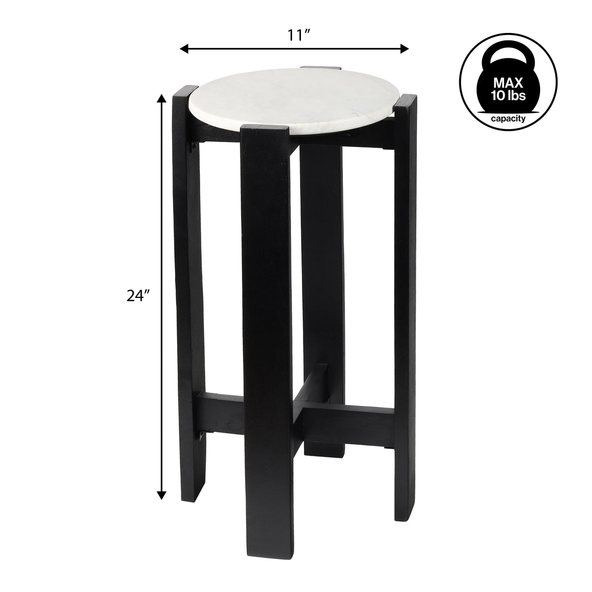 Elmora 24" Minimalist Structured Wood Drink Table and Decorative End Table with White Marble Round Top