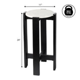 Elmora 24" Minimalist Structured Wood Drink Table and Decorative End Table with White Marble Round Top