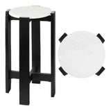 Elmora 24" Minimalist Structured Wood Drink Table and Decorative End Table with White Marble Round Top