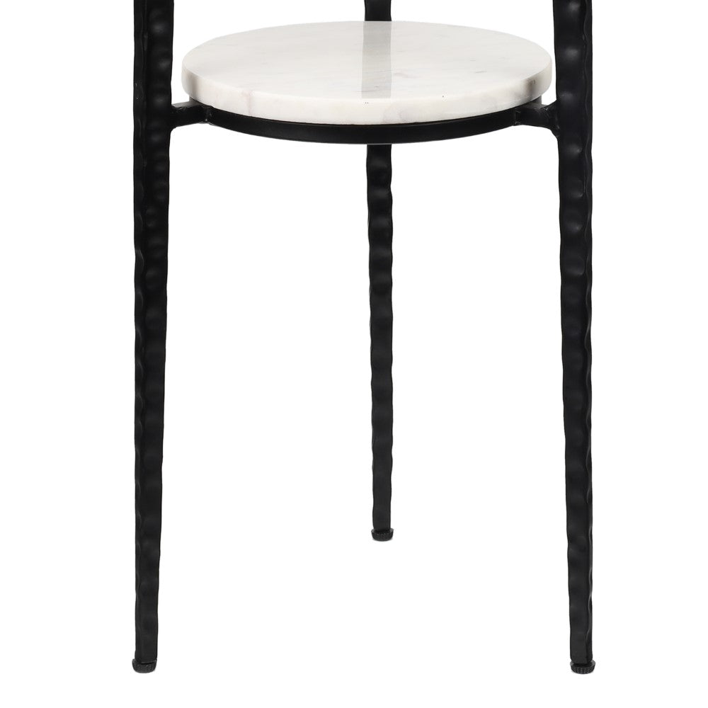 Grain 24.75" Industrial 2-Tier Metal Frame Drink Table and Decorative End Table with White Marble Round Top